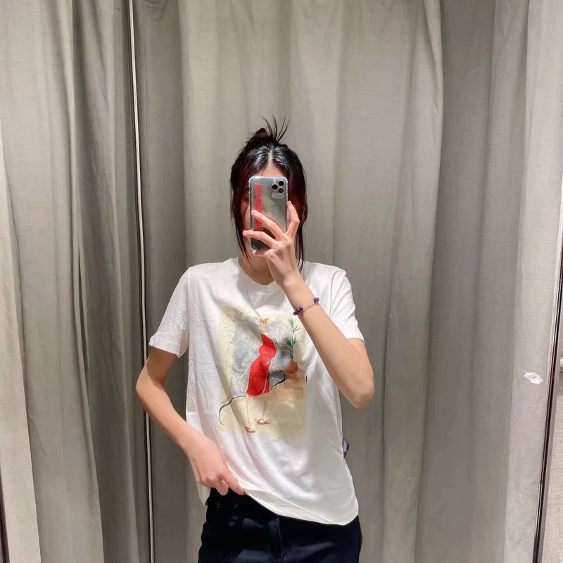 

DOUJILI 2021 Summer T Shirts Fashion Printing Short Sleeve Loose White T-Shirts Women Top Tees Casual