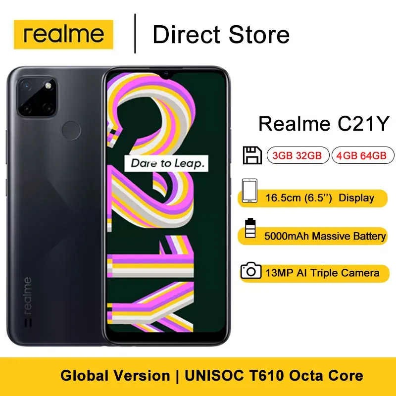 Смартфон Realme C21Y 3 + 32 ГБ 6 5 дюйма 13 МП 5000 мА ч | Мобильные телефоны и аксессуары
