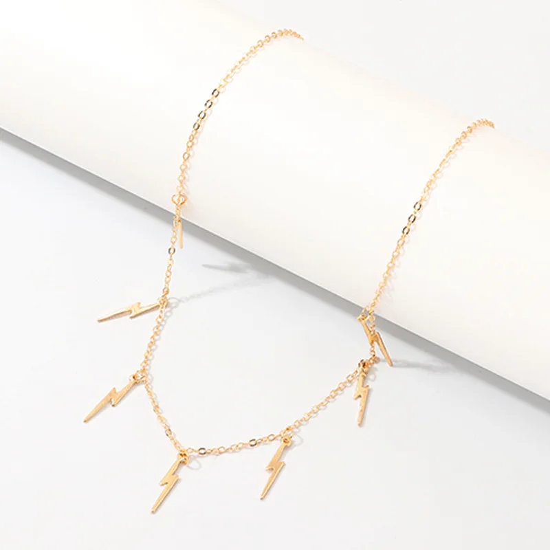 Простые женские ожерелья бижутерия модная цепочка на шею молния кулон золотая