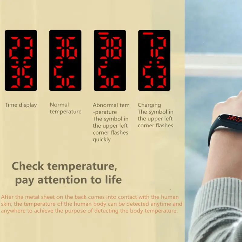 

Universal USB Rechargeable Smart Bracelet Body Temperature Measurement Smartband with 24 Hours Time Display Smart Watch