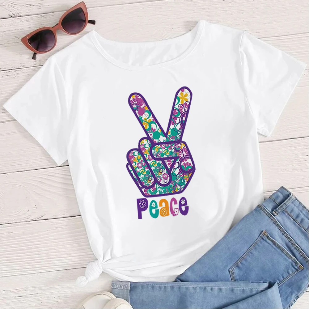 

MUMOU Colourful Peace New T Shirt Women Top Hipster Cool Vintage Tshirt Vogue Cheap Casual Punk T-shirts Beautiful Fashion