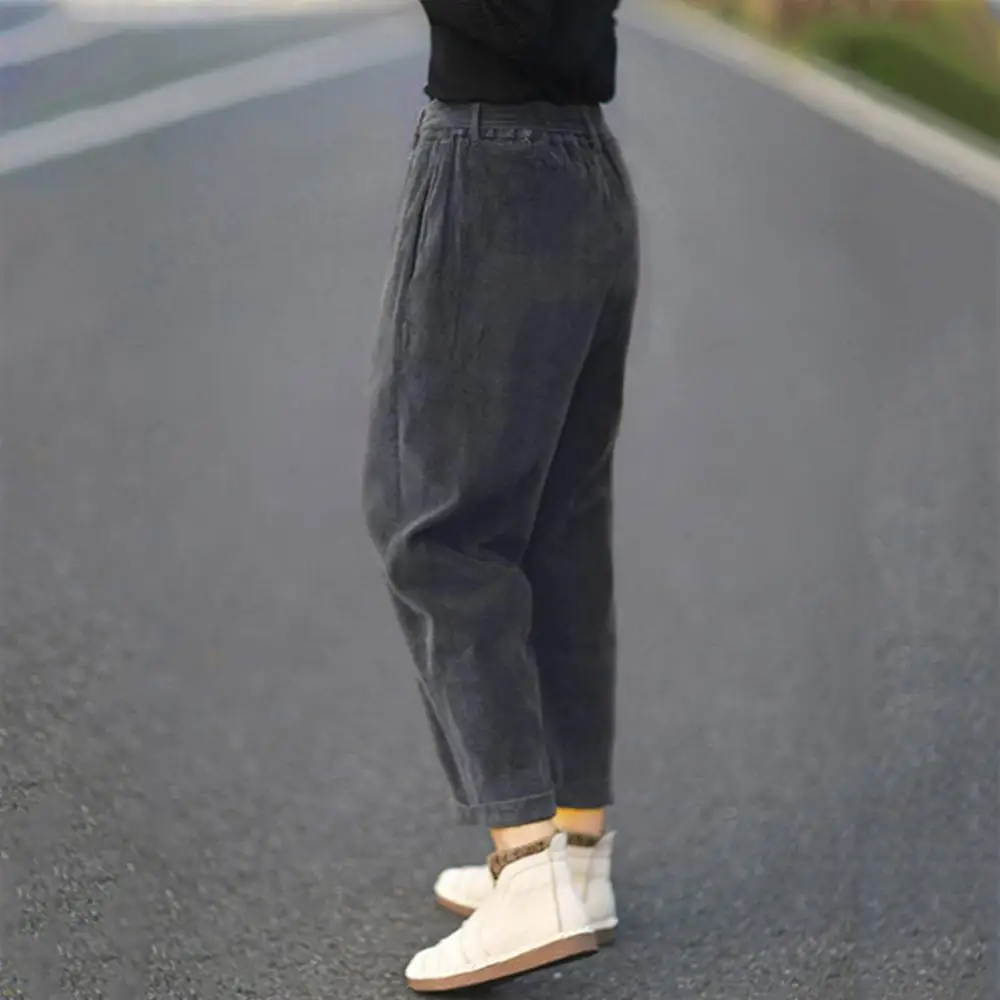 Женские винтажные вельветовые брюки свободные однотонные повседневные большого