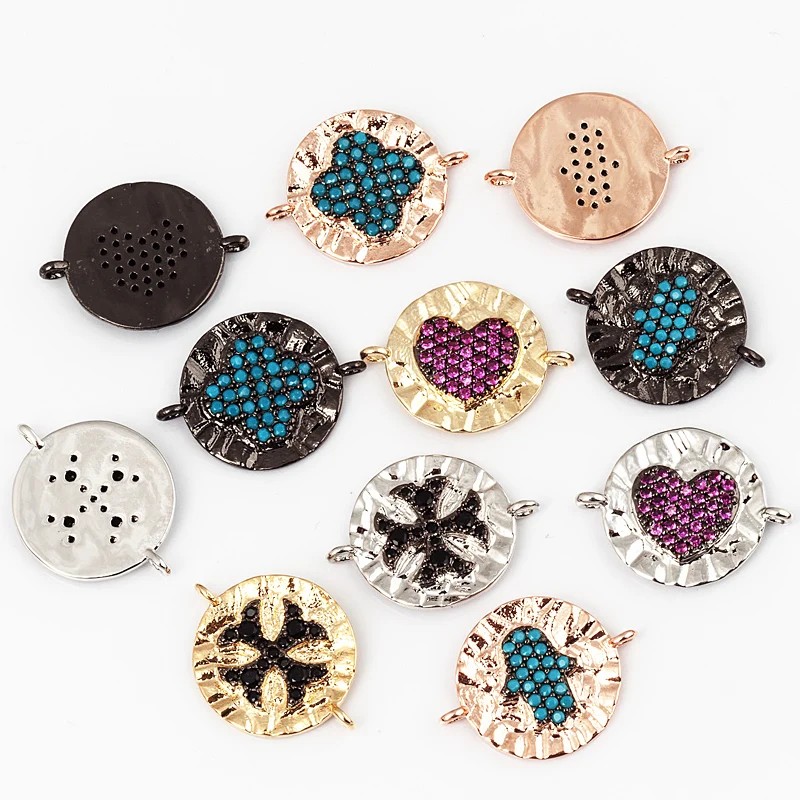 Соединитель для браслета в виде диска сердца клевера бирюзы фианита | Украшения и