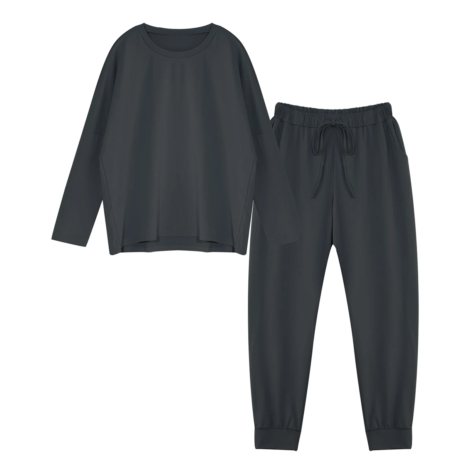 2Pcs Loungewear Women Pajama Set Jogger Suit Long Sleeve Round Neck Pants Sleepwear HomeWear