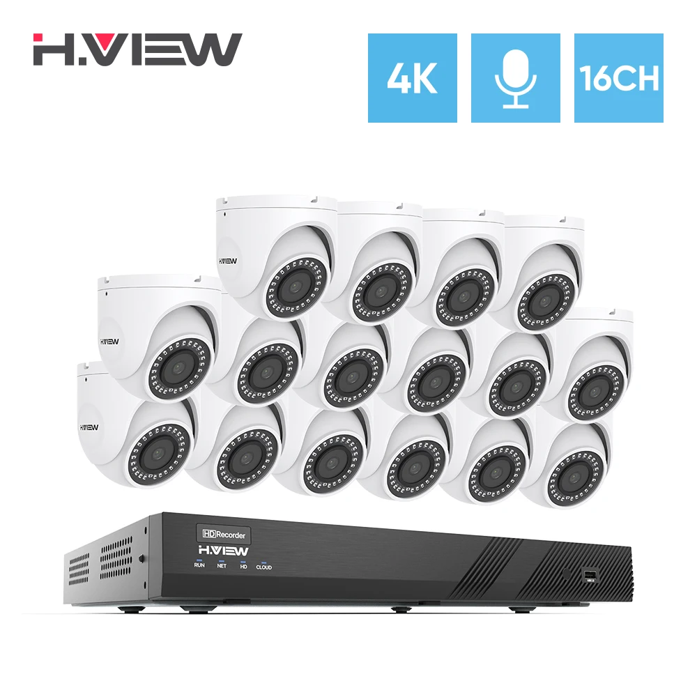H.View 16Ch 8Mp Ultra Hd комплект видеонаблюдения 4K Cctv камера система безопасности H.265