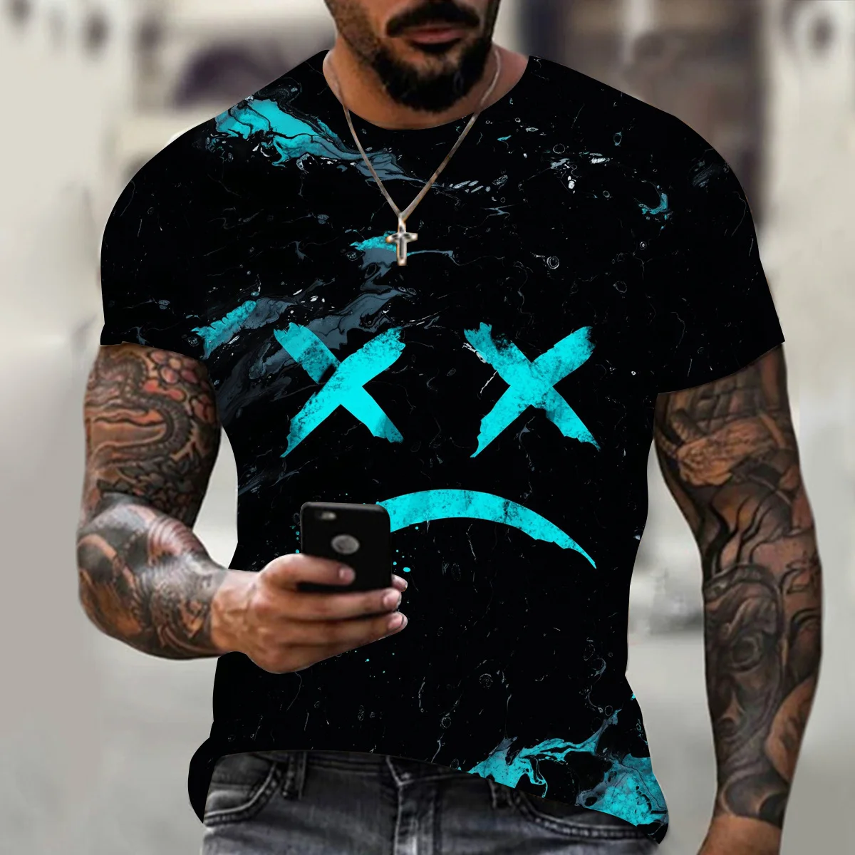 

Summer new smiley face pattern 3d printing T-shirt fashion men's street casual sports shirt male O-neck oversized T-shirt