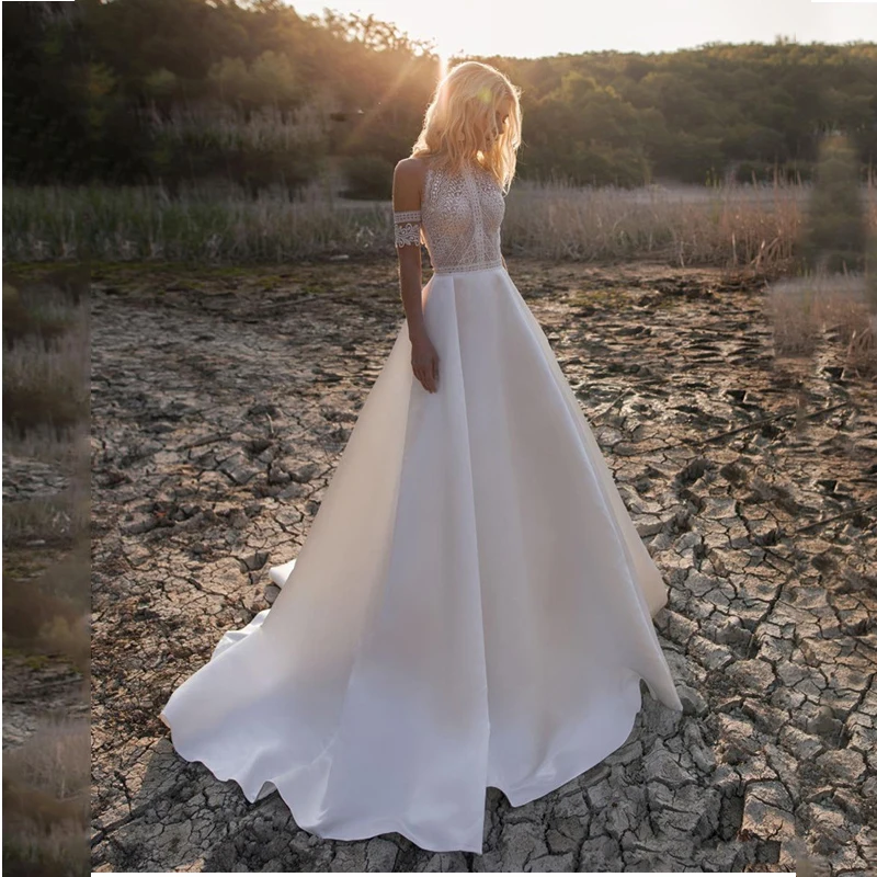 Скромный деревенский свадебное платье es 2020 Кружева Аппликация Элегантный Пляж