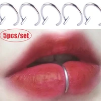 5pcs lip nose rings neutral punk lip shaped ear nose clip fake diaphragm with perforated lip hoop body jewelry steel ring