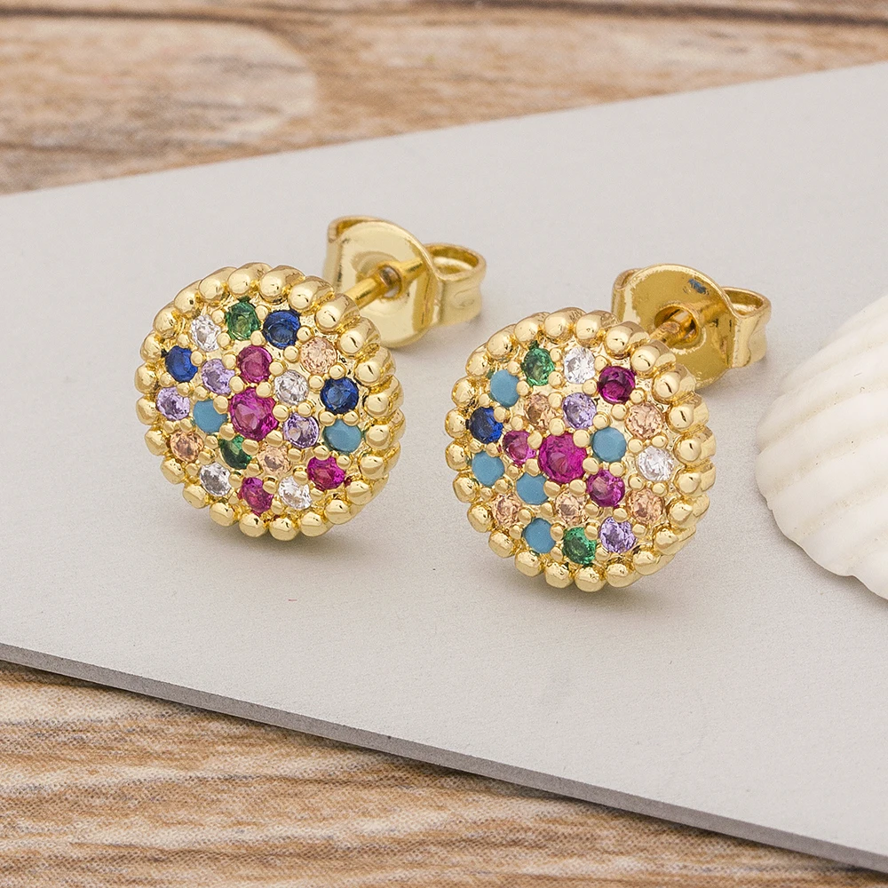 

New Trendy Gold Stud Earrings Copper CZ Zircon Tiny Elegant Eternity Round Earrings Jewelry For Women Party Wedding Gift