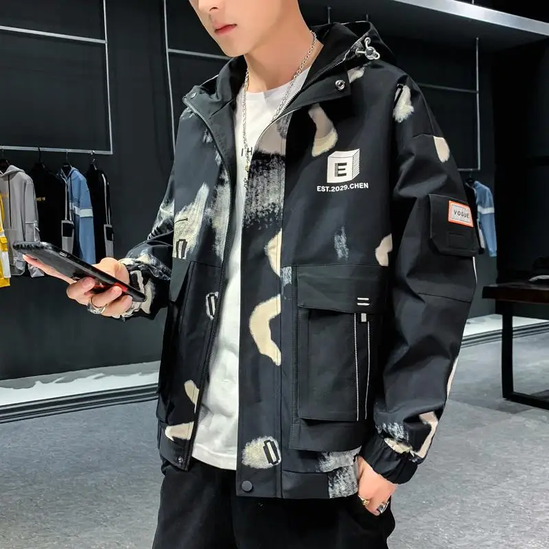 

Женская свободная куртка с капюшоном, черно-белая камуфляжная модная куртка в Корейском стиле, осень 2020