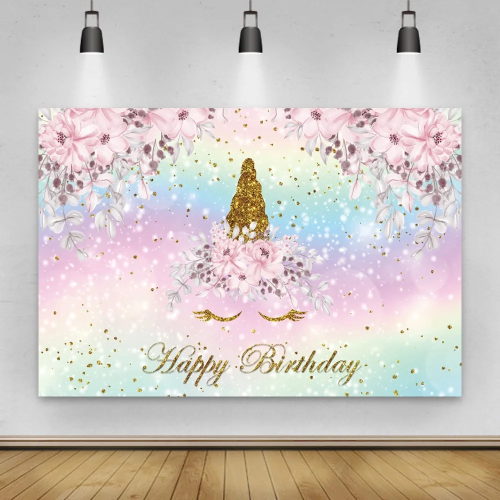 

Светильник лый Блестящий цветочный фон для фотосъемки с изображением девушки принцессы золотого единорога торта на день рождения Декор Ве...