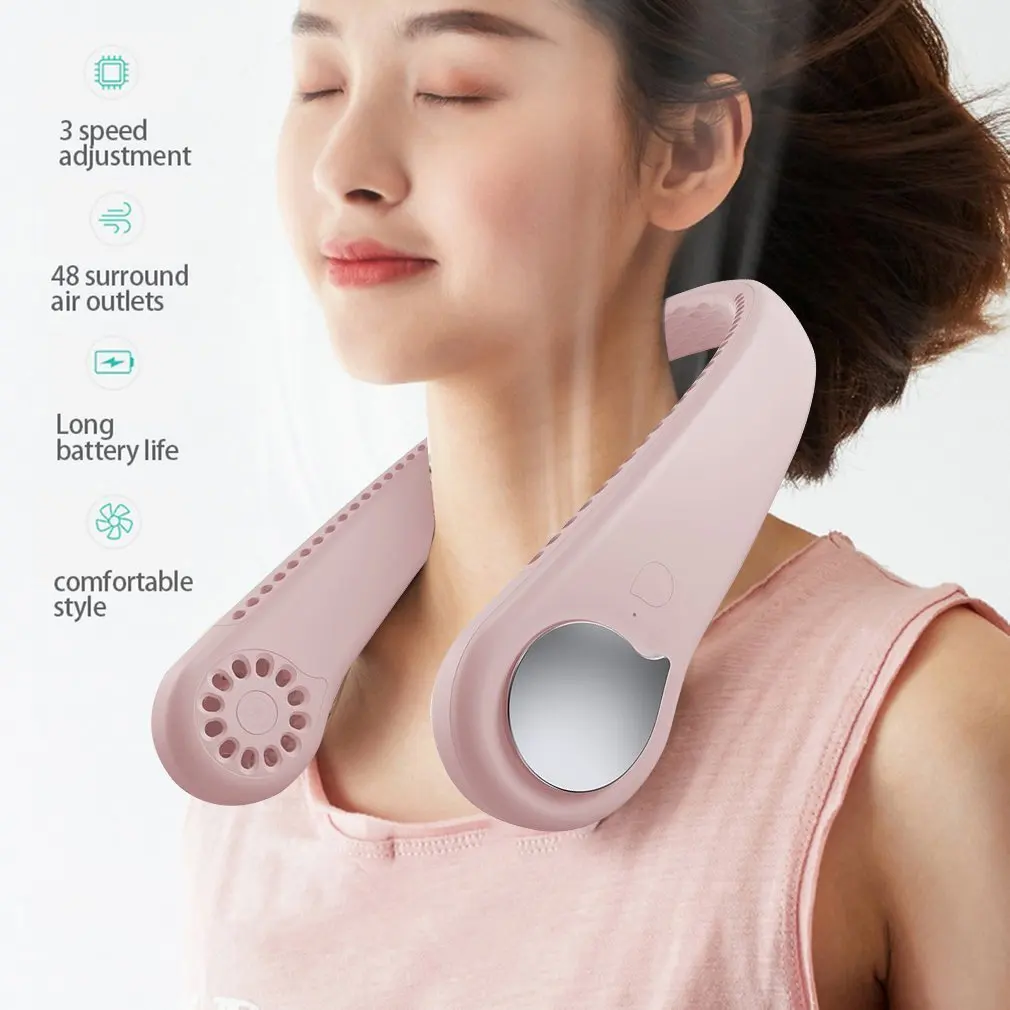 

2021 New USB Mini Hanging Neck Fan Portable Leafless Small Fan Mini Hanging Neck Lazy Ultra-quiet Electric Fan Necklace Fan Girl