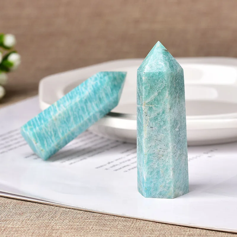 

1pc Natural Crystal Point Amazonite Stone Healing Obelisk Quartz Wand Green Ornament for Home Decor Reiki Energy Stone Pyramid