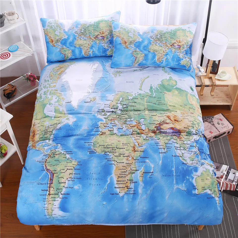 

World Map Bedding Set Bedroom Decor Kids Boys Girls Gift Duvet Comforter Cover 2/3 Pieces Bedspread with Pillowcase