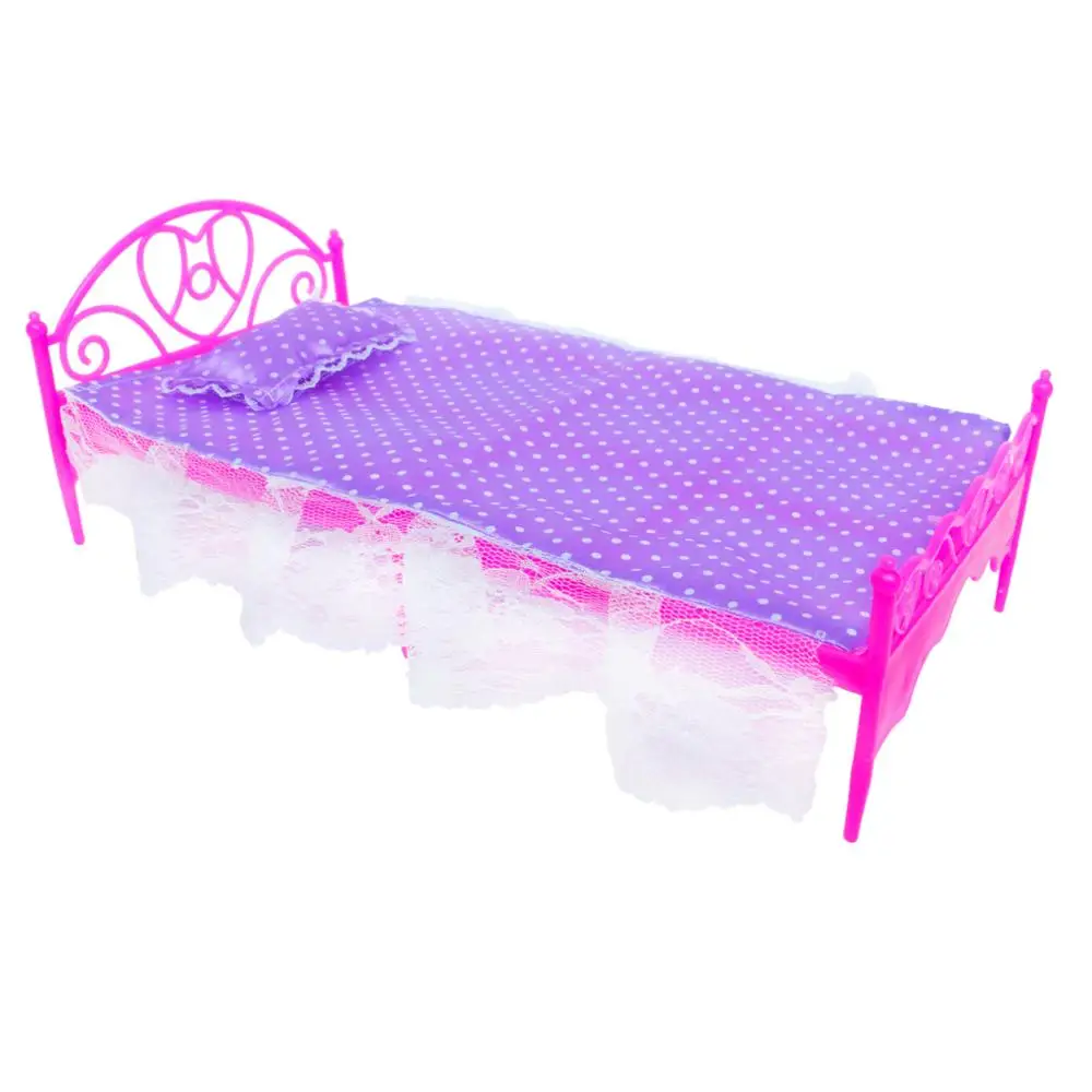 2 x Bed Hunk + mattress Pillow Pink Purple Bedroom Furniture for Barbie Doll Blythe Monster high Dollhouse Accessories | Игрушки и хобби