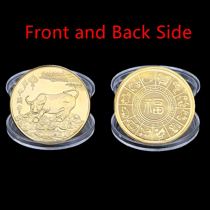 

1pcs 2021 New Year Gold Coin Twelve Zodiac Ox Commemorative Coins Collection Gift