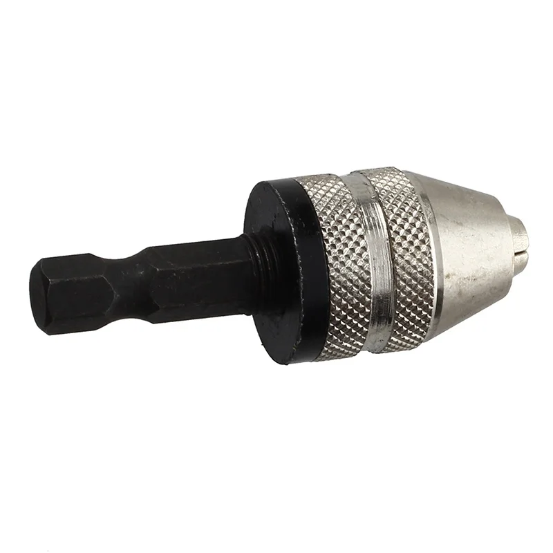 

Silver+Black 6mm Keyless Drill Bit Chuck Quick Change Adapter Converter Hex Shank