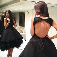 black satin tulle short prom dresses sexy open back beaded cocktail party bride gowns o neck special occasion formal dress