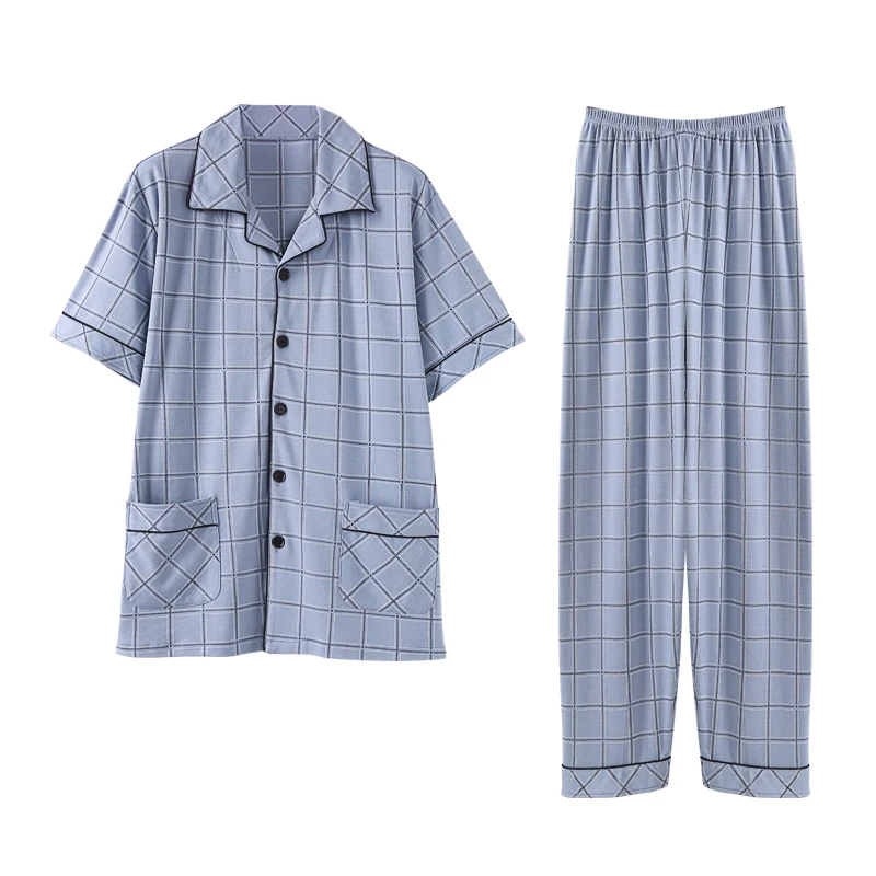 Casual Loose Sleepwear Thin Summer Korean Pajamas Long Bedroom Cotton Comfy Set Sleepwear Szata Zestawy Men's Sleep DB60SY