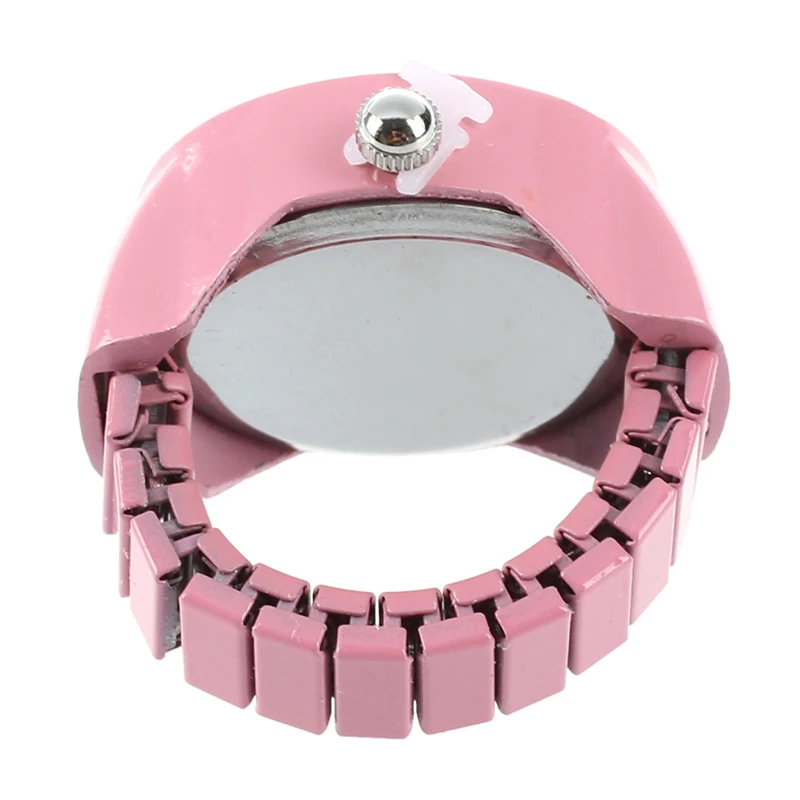 

Girl Pink Alloy Quartz Pocket Finger Ring Watch Rhinestone Round Dial
