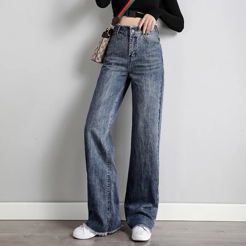 

Woman Jeans High Waist Clothes Wide Leg Denim Clothing Blue Streetwear Vintage tassel Harajuku Straight Pants Wide leg pants