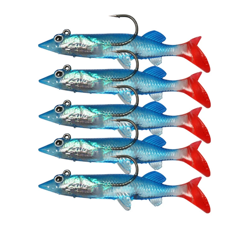 

5 штук в штучной упаковке, Мягкая приманка, силиконовые приманки, 75 мм, 6,6 г, свинцовая джиг-рыба, упакованный свинцовый крючок, искусственная ...