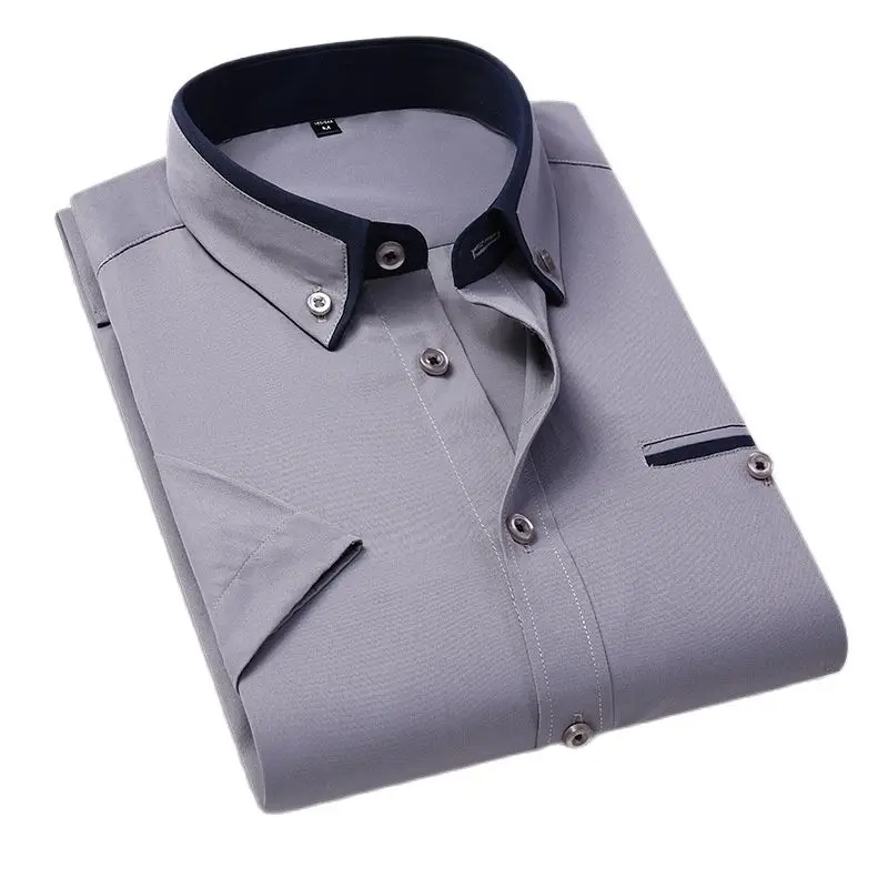 

Men Summer Short Sleeved Shirt Fashion No Iron Causal Slim Fit Weeding Male Shirts Soft Comfortable Work White Business Shirt