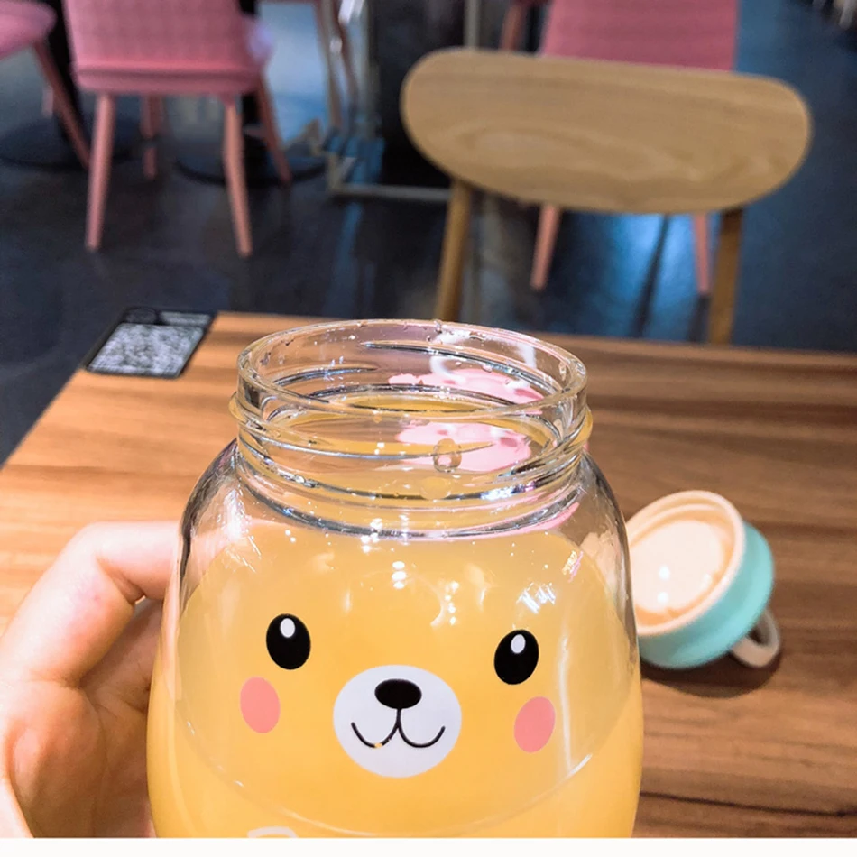Kawaii стеклянная бутылка для воды, портативная чашка с милым медведем, чайное ситечко, герметичная Питьевая Бутылка для девочек, студентов, детей