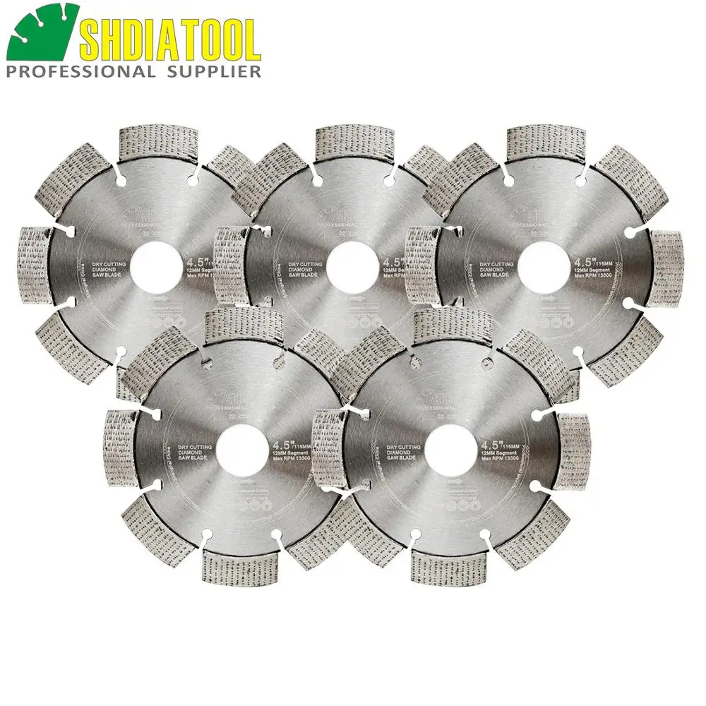 

SHDIATOOL 5pcs/set 115MM 125MM 180MM 230MM Laser Welded Diamond Saw Blade Arrayed Diamond Cutting disc Hard material