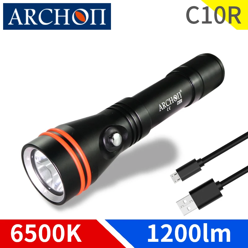 ARCHON C10R Diving Flashlight USB Charging LED Torch 1200 Lumen CREE Chip Underwater Waterproof 100m Lighting Lamp