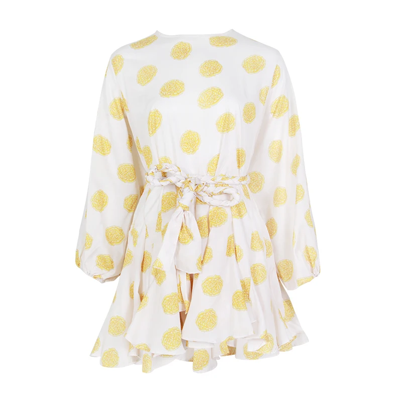 

Женское Бандажное платье с круглым вырезом, длинным рукавом и высокой талией, весеннее платье с цветочным принтом, Повседневная мода