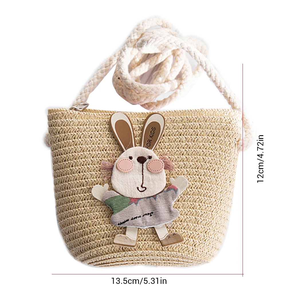 

Children Purse Bag Cute Cartoon Rabbit Straw Messenger Bag Kids Keys Coin Purse Cute Princess Mini Handbag Shoulder Bags