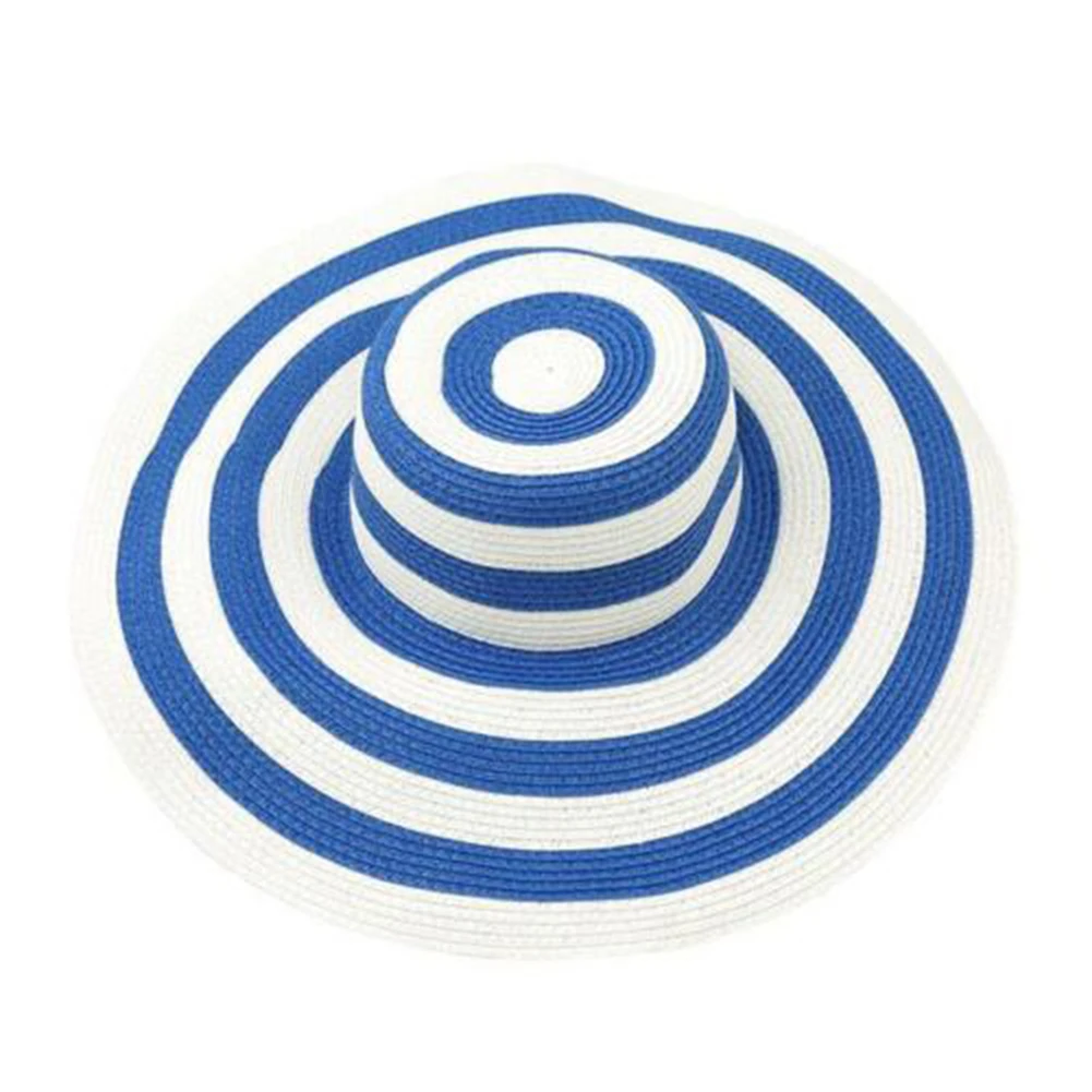 

Women Fashion Stripe Wide Brim Floppy Straw Hat Foldable Summer Beach Sun Cap