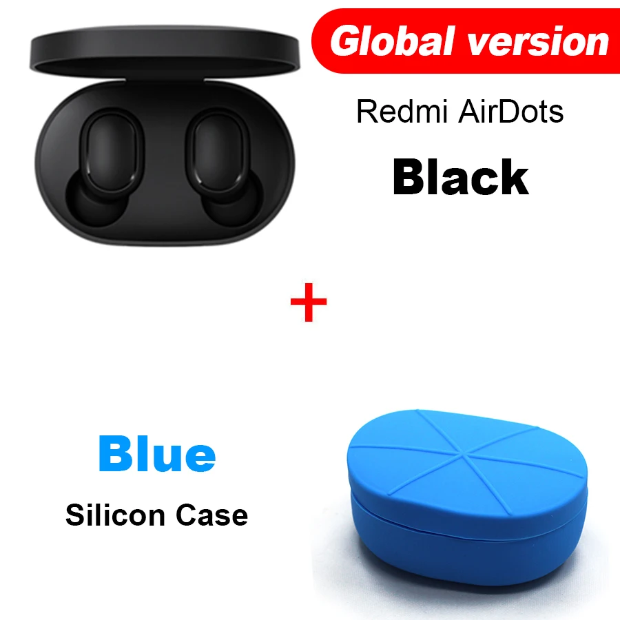 Global N Blue Case Оригинальные беспроводные наушники Xiaomi Redmi Airdots TWS, наушники с громкой связью, голосовое управление, Bluetooth 5,0, шумоподавление, управление AI - Цвет: Global N Blue Case