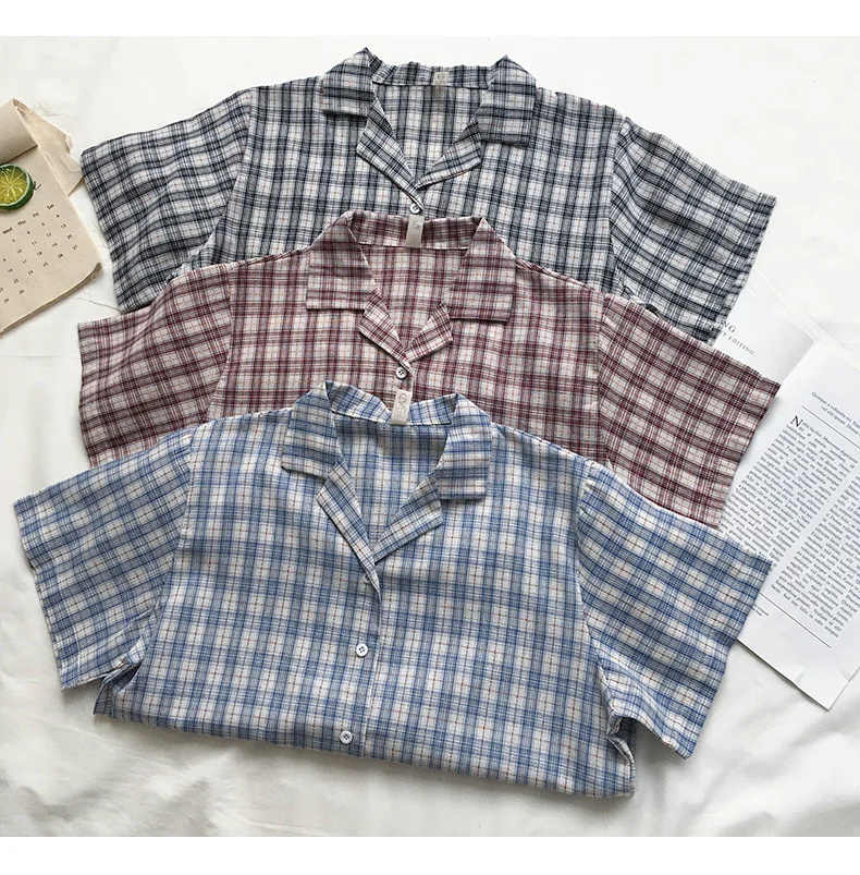 

Women's Korean-Style Chic Short-Sleeved Plaid Shirt Loose Summer Wear 2021 New Fashion Hong Kong Style Weird Girl Retro Top