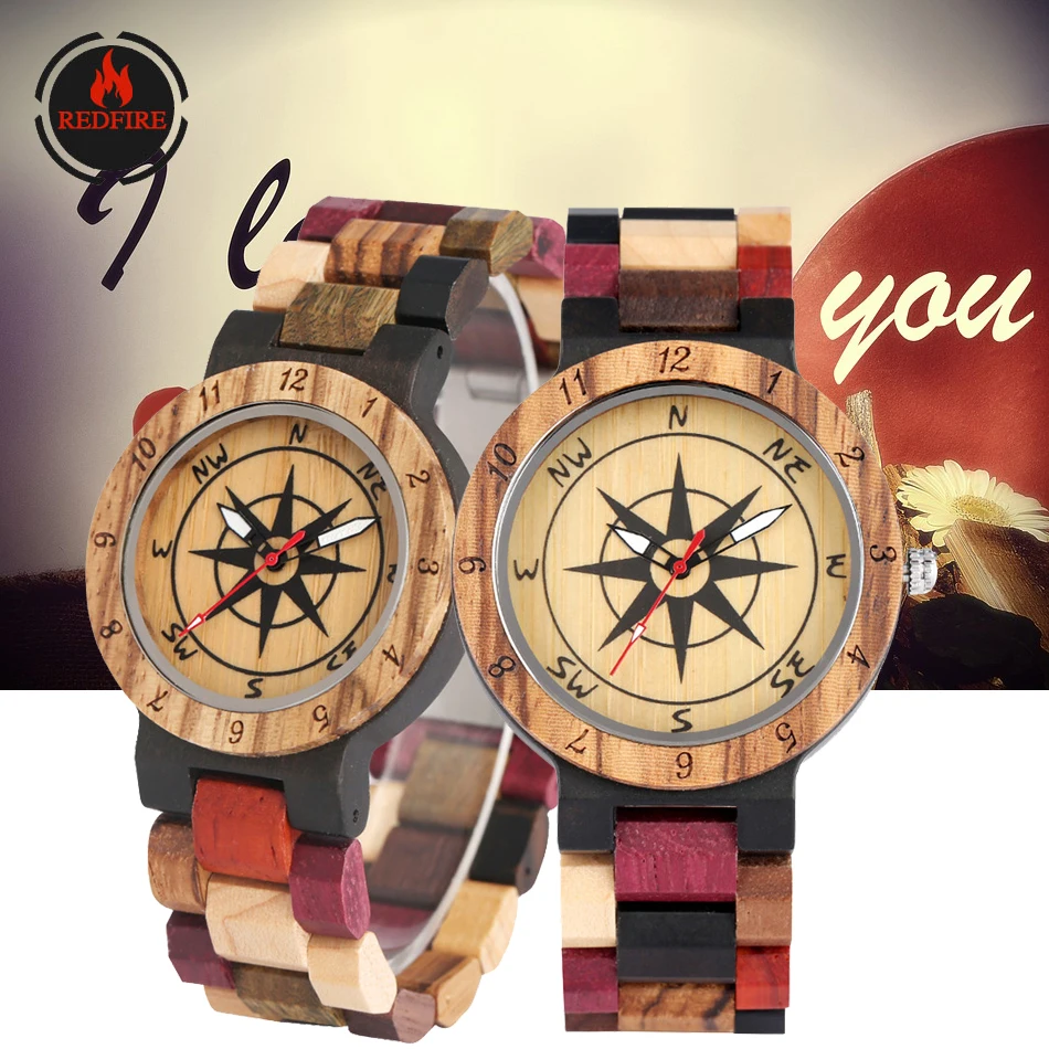 Часы REDFIRE парные деревянные в стиле панк для мужчин и женщин модные наручные с