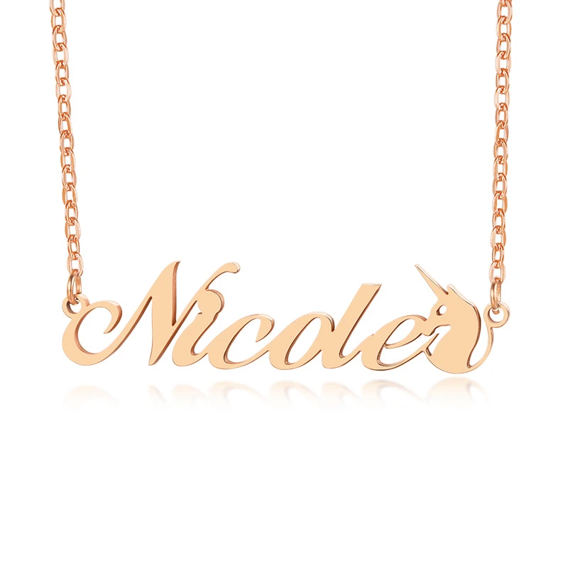 

ROSE GOLD NAME NECKALCE CUSTOM PERSONALIZED UNICORN NAMEPLATE CHOKER NECKLACE CHARM GIFTS