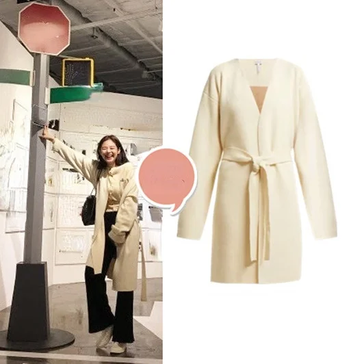 

Kpop Korea Celebrity Cardigan Women's Sweet Knitted Jacket Mid-Length Lace-Up Trench Coat Long-Sleeved Warm Loose Windbreaker