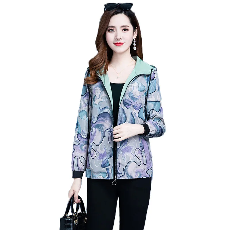 

2020 Spring Autumn Middle aged Women's Jacket Coat Large Size 5XL Zipper Double-sided Coats Tops Fashion Ladies Baseball Uniform