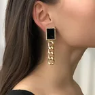 SRCOI модные крупные металлические цепочки с кисточками Черная Эмаль Висячие серьги женские панк хип хоп ювелирные изделия Аксессуары для вечеринок 202105