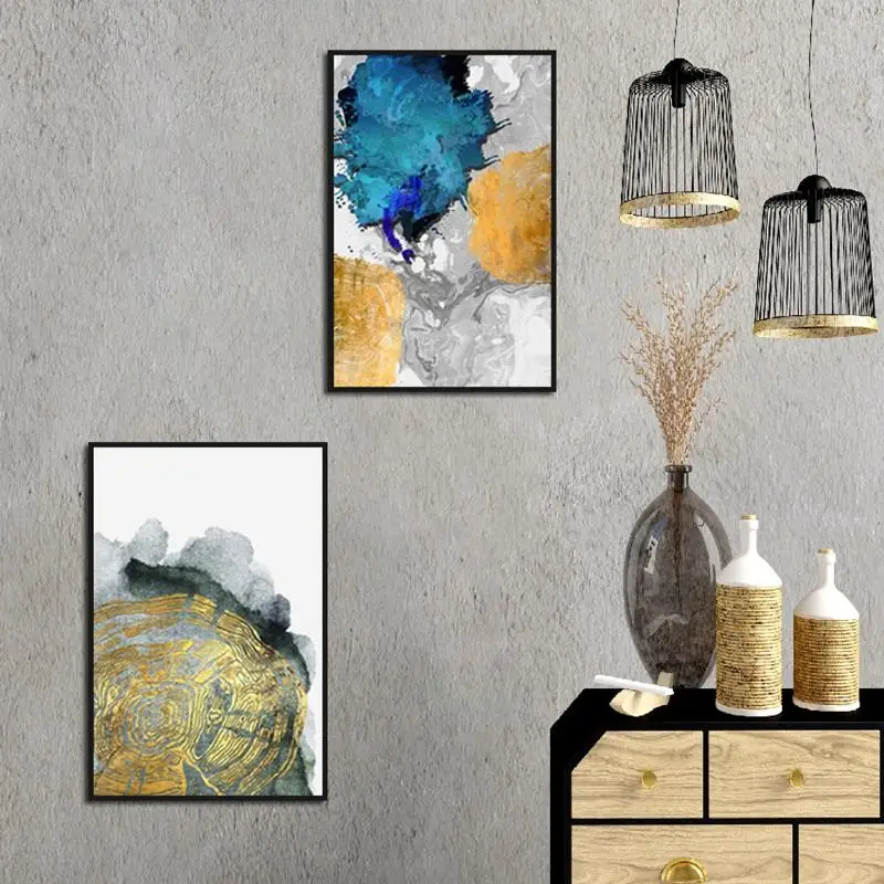 

Abstract Gold Color Block Hallway Pictures Gold Round Canvas Painting Hotel Wall Decor Art Light Luxury Posters For Living Room