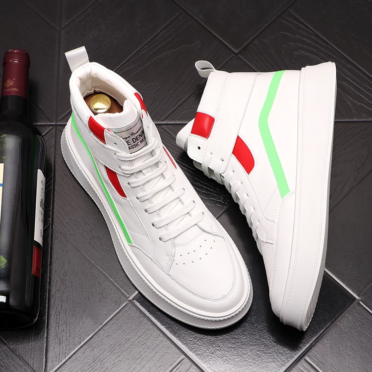 Murah Sepatu Atasan Tinggi Pria Baru Sepatu Kasual Kulit Putih Sepatu Bot Pergelangan Kaki Hip Hop Sneakers Mewah Desain Punk Zapatillas Hombre