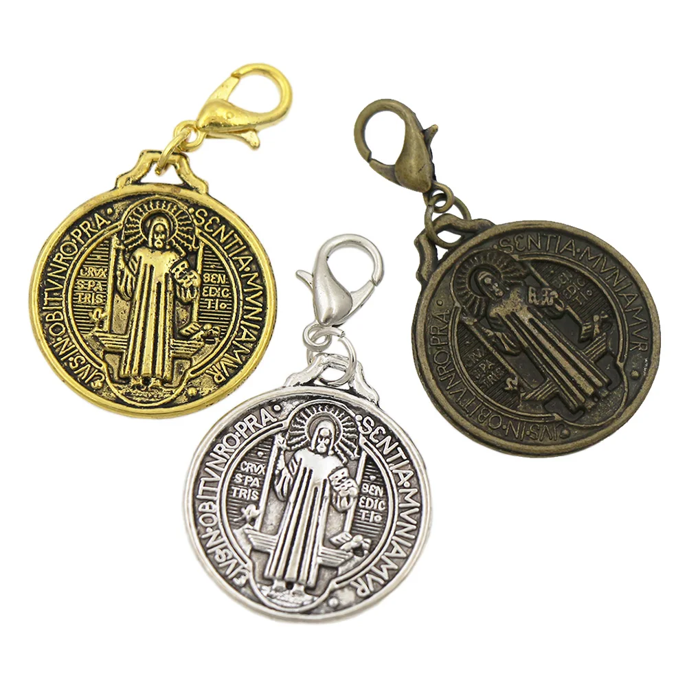 

18.3x35.1mm Saint Benedict Medal Cross Clasp European Lobster Trigger Clip On Charm Beads 100PCS Zinc Alloy Bronze C496