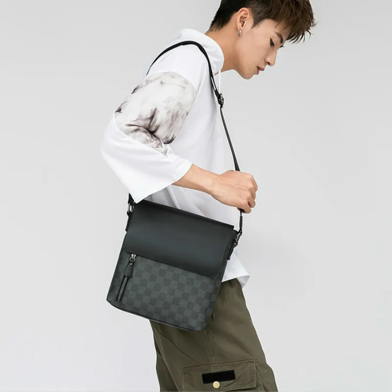 

Cover Plaid Crossbody Messenger Bags Men Waterproof Commuting Men's Sling Shoulder Bag PU Leather Cross Body Leather Bag 2020