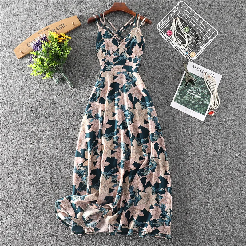 Женская винтажная пляжная юбка длинная Праздничная на бретельках с V-образным