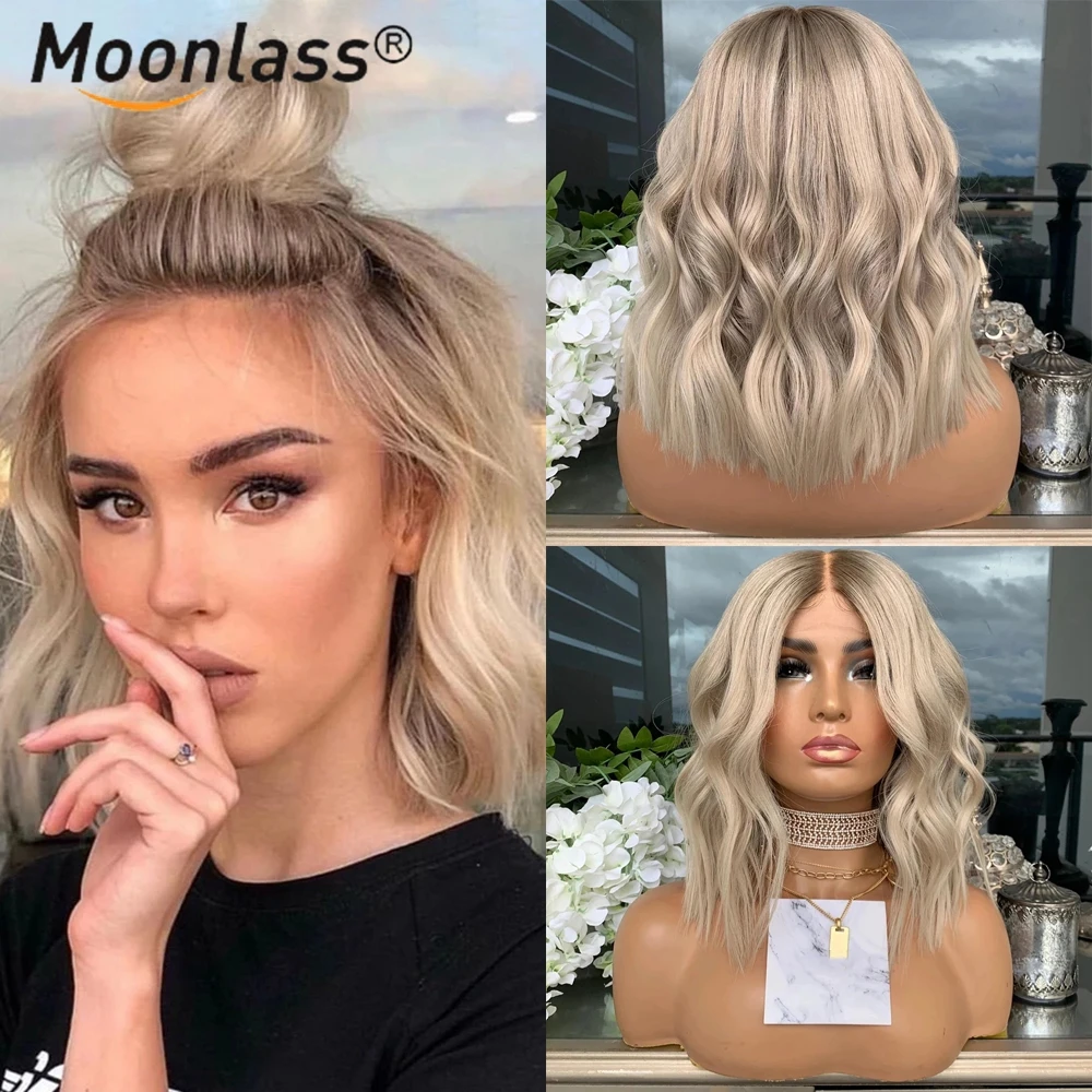 

Парик для женщин, короткие бразильские натуральные волосы, блонд, с прозрачной кружевной передней частью