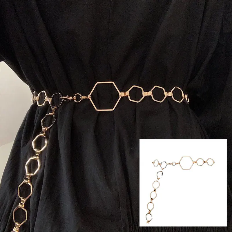 

Шестиугольная цепочка на талию для платья, декоративная Золотая и серебряная цепочка на талию, универсальные модные золотые аксессуары на ...