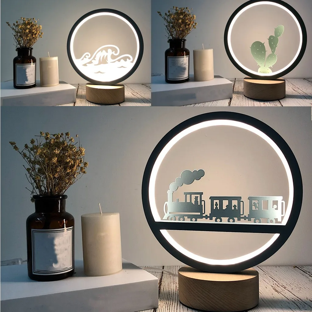 Оригинальное творчество деревянный Декор лампа Светодиодная ночник настольная