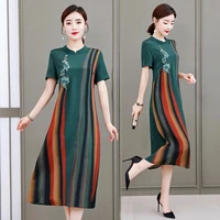 free shipping new summer women retro silk mother loose chinese thin temperament dress work wear fashion
