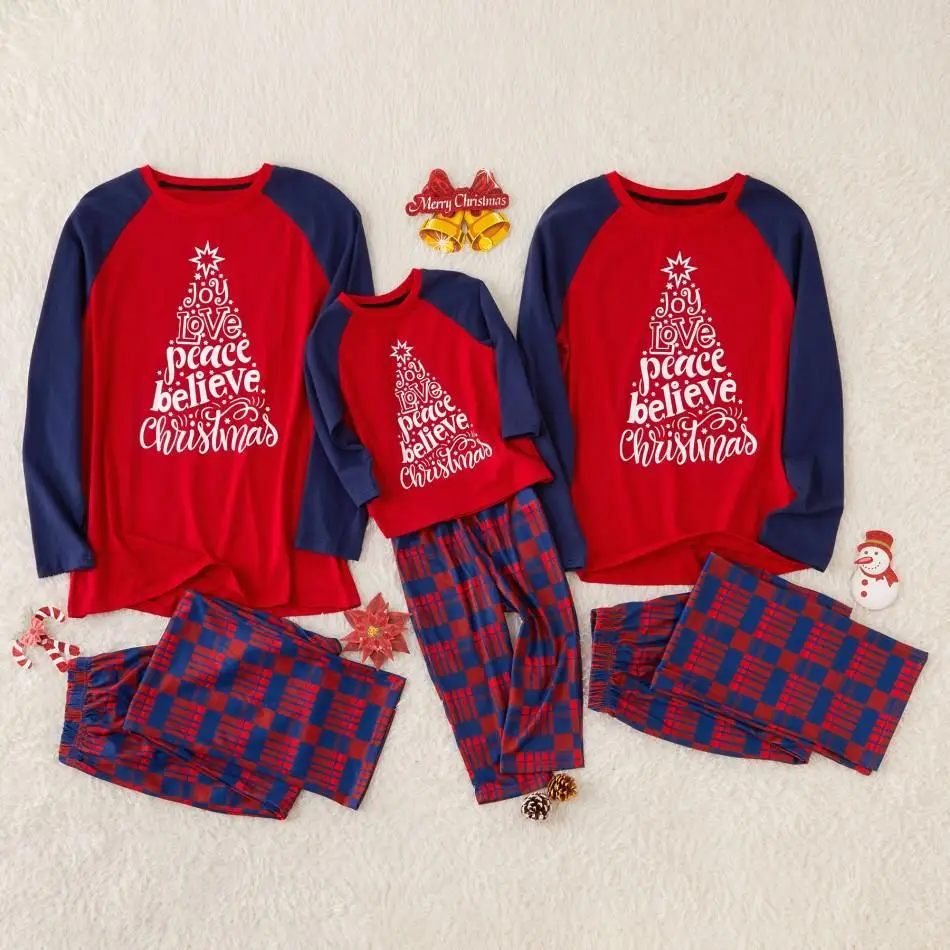 2020 Autumn And Winter New Home Service Father Mother Children Parent-Child Suit Christmas Tree Printing Family Pajamas | Мать и ребенок